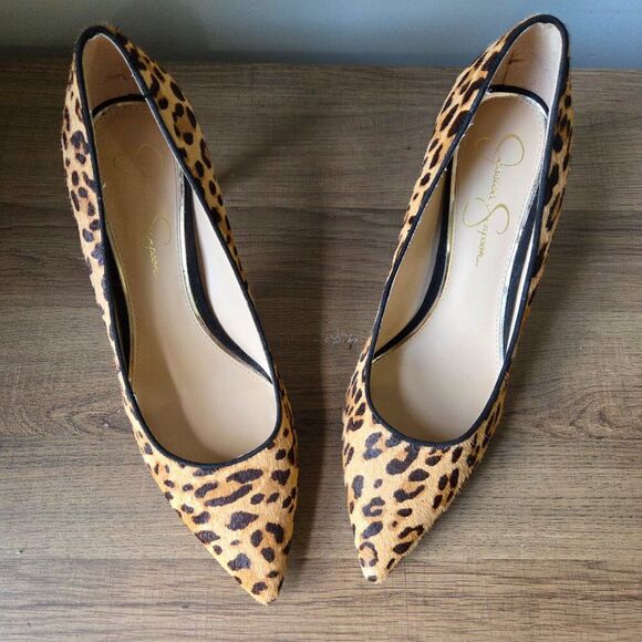 EUC JESSICA SIMPSON CARPENA REAL COW HAIR FUR UPPER ANIMAL PRINT STILETTOS 9.5 - Picture 6 of 16